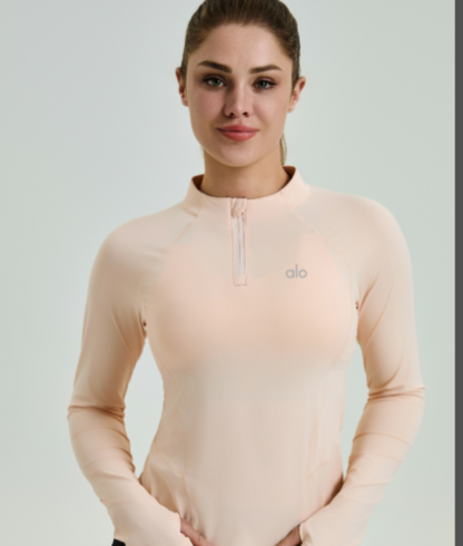 zalo805  Women's new semi zipper yoga long sleeved top with slim fit and waist cinching, slimming clothing
