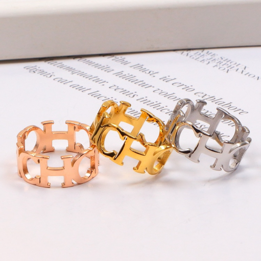 CHR37 Stainless steel large C letter ring women's jewelry