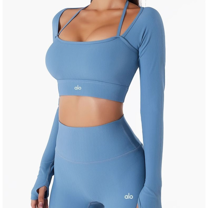 PALC28  Women's sports and fitness thread tight yoga suit set, top and shorts two-piece set