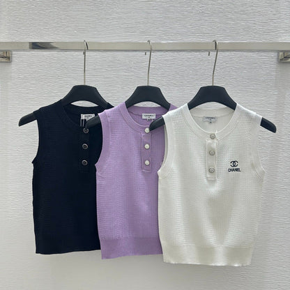CHC50   Women's crew-neck button-up embroidered knitted vest clother