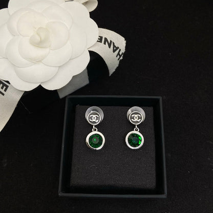 CHE89   Women's Crystal Round Double C Enamel Earnail Jewelry
