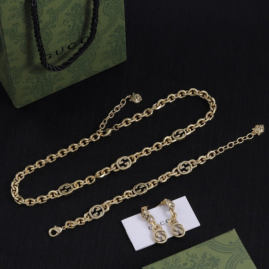 GUN10  Women's new fashionable necklace, bracelet, and earring set jewelry